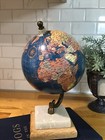Vintage Desktop Miniature World Globe With Marble And Wood Base  9 5    Tall