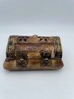 Camel Bone Art Lined Trinket Jewelry Box Brass Hardware Vintage Hinged Lid Ad8