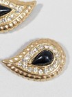 Vintage Sg D or Gold Tone Teardrop Black Crystal Shoe Clips