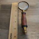 Vintage Brass   Wood Magnifying Glass Antique Style Handheld Lens Rustic Mcm