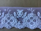 9 Yds Vintage Scalloped Ivory Floral Cotton Embroidered On Ilusion Net Lace 