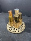 Vtg 5 Tube Lipstick Holder Gold Tone Filigree   Lipsticks  Vanity 