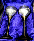 Vintage 8  Sterling Silver Goblet Chalice Wine Mead Glass Brass Stem Boxed Pair