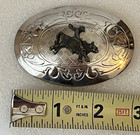 Vintage Usa Oval Silver Metal Bucking Bull   Cowboy Western Rodeo Belt Buckle