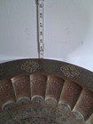  Antique Indian Carved Folding Side Table With Dished Brass Tray   Tdgd