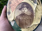 Rare Ww1 Large Celluloid Metal Picture Of Us Army Soldier Wwi Military Antique
