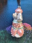 White Poodle W  Pink   Green Sweater Christmas Ornament  Glass  Holiday Lane Nwt