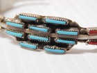 Superb Vintage Zuni Indian Sterling Silver Coral Turquoise Petit Point Bracelet