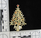 Vintage Gold Tone Flower Christmas Tree Brooch Pin Multicolor Rhinestones
