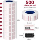 30 Rolls 15000pcs White Price Gun Labels 30 Red Line   3 Refill Inks 