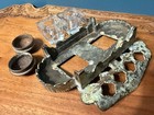 Antique Ornate Solid Brass Double Desk Inkwell Set Glass Jars- Etched Design