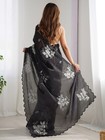 Indian Embellished Sequinned Black And White Organza  Saree
