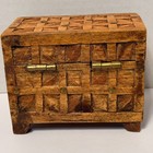 Vintage Hand Carved Wooden Trinket Box Brass Studded Geometric Treasure Chest  