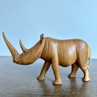 Vintage African Hand-carved Rhino Teak Wood Kenya Rhinoceros Safari Exotic