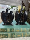 Vintage Cast Iron Seated Eagle Book Ends  2  Americana Black