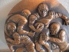 Vintage Brass Leather Helmet Football Players Tackling  Football Wall Plaque 5  