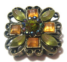 Vintage  Button Brass Metal Square Rhinestone  Design Metal Shank