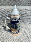 Vintage German Style Ceramic Beer Stein With Pewter Lid