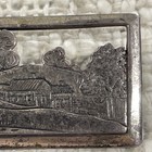 Sterling Silver 925 Vintage Rectangular Detailed Pastoral Landscape Pin Brooch 