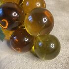 Vintage Mcm Lucite Acrylic Grapes Cluster On Wood 1 5    Round Yellow Amber 8 