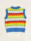    vintage Retro 70 s Style Hippie Sheik Groovy Rainbow Strip Knit Vest New Sz L
