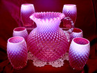 Fenton 7pc water Set src mint 1940 s cranberry opalescent hobnail Glass vintage