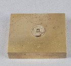 Vintage Antique Chinese Small Brass Trinket Box Old Coin Design Lid Wood Lined