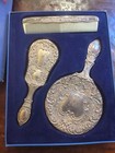 Vintage Beauty Tools Silver Plated Vanity Dresser 3 Piece Set Mirror Brush Comb