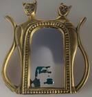 Vintage Brass Cat Vanity Mirror  Siamese  