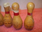 9 Vintage Mini Wooden Bowling Pins 70s   80s Award Pins  Storage Wear  Free Ship