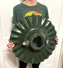 Antique Scalloped Vtg Waffle Wave Fluted Industrial Porcelain Street Barn Light