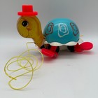 Vintage 1962 Fisher Price Turtle Pull Toy 773 Toddler Blue Wood Plastic Usa