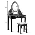 Vanity Jewelry Wooden Makeup Dressing Table Set W stool Mirror   5 Drawers Black