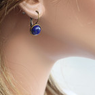 Lapis Lazuli Cabochons Antique Brass Leverback Earrings