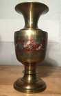 Vintage Antique Solid Brass Vase  Hand-etched And Hand-painted  0 78 Lbs   1918
