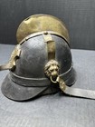 Antique Pre Wwi 1870 German  Leather  Helmet With Brass Crest Lions On Sides