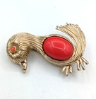Vintage Duck Brooch Orange Glass Cabochon Whimsical Figural Bird Pin