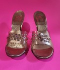 Vintage 50s 60s Gold Rhinestone Springolators High Heels 5 Us Clear Mules 