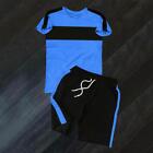 Men Summer Outfit 2-piece Patchwork Sweatsuit Short Sleeve T-shirts Shorts Set