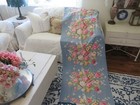 My Favorite 40 s Barkcloth Baby Pink Roses On Denim Baby Blue Cotton Drapes