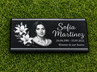 Black Granite Portrait Grave Marker Personalized Floral Memorial Headstone