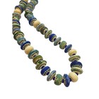 Handmade Lampwork Blue Green Etched Matte Finish Rondelle Disc Glass Bead Set