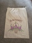 Vintage Handmade Laundry Bag Embroidered Flowers Floral Drawstring Soft Cotton