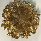 Vintage Pin Cushion Victorian Red Velvet Gold Floral Made In Usa   