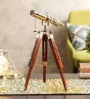 Nautical Brass   Antique Telescope Magnifier Opticals Lens With Wooden Tripod