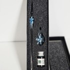 Hand Blown Glass Dip Pen Set Blue Floral Handmade Calligraphy Pen W  Ink   Rest