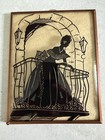 Pair Of Vintage Reverse Painted Convex Glass Silhouette Pictures