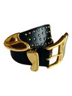 Statement Vintage Escada Wide Chunky Black Solid Brass Gold Stud Leather Belt