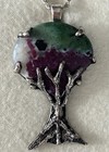 Sterling Silver Tree Of Life Ruby Zoisite Pendant 18    Necklace Chain 925 Italy