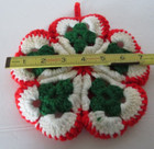 Pot Holder Trivet Vtg Hand Made Crocheted Retro Red Green Flower Design Kitchen 